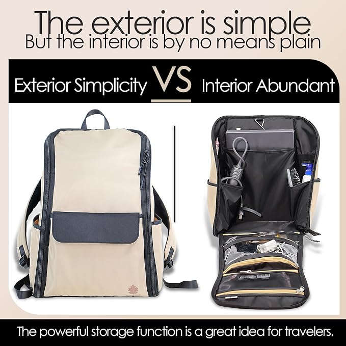 Travel Laptop Backpack Large Hanging Toiletry Organizer Water-Repellent Hygiene Bag (Khaki+) - Image 5