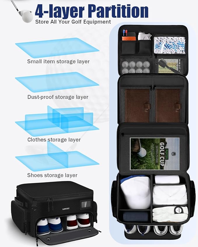 LOINTET Golf Trunk Organizer, Waterproof Car Golf Locker with Separate Ventilated Compartment for 2 Pair Shoes, Golf Storage for Balls, Tees, Cap, Clothes, Gloves, Accessories, Gifts for Men, Women - Image 5