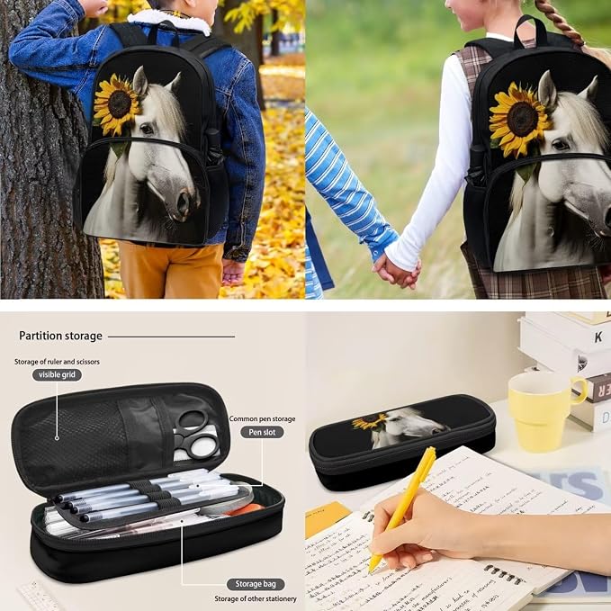 POLERO Sunflower Horse Backpacks for Girls Kids School Backpack with Lunch Bag Lightweight Backpack for Elementary Middle Schools - Image 4