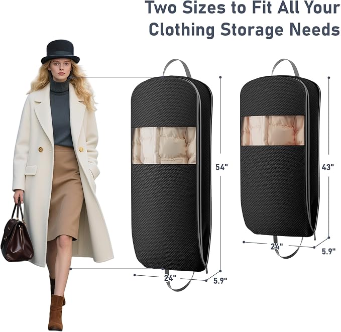 DIMJ 2 Pack 54" Space Saving Garment Bags for Hanging Clothes With Compression Zipper Carry Handles and Window, Washable Suit Bag for Dress, Clothes, Coats, Down Jacket, Closet, Moving, Travel - Image 3
