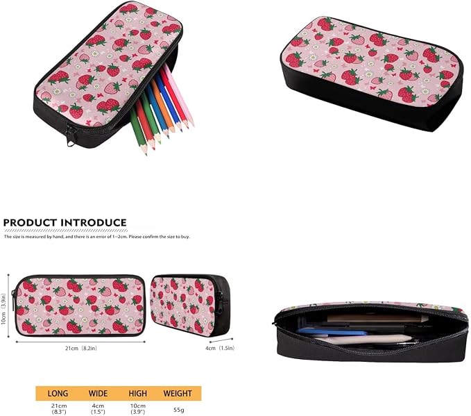 Cute Strawberry Backpack for Girls Kids Backpack with Lunch Box Water Bottle Holder with Strap and Large Pencil Case 4PCS Set Bookbag with Front Pocket for School 17" Lightweight School Bag - Image 5