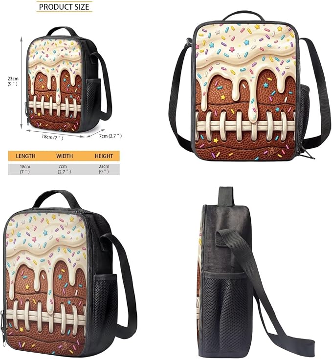 Soccer Drip Ice Cream Print Kids Backpask Set, Durable Lightweight School Bag Set with Lunch Bag and Pencil Case, Knapsack Set Suitable for School, Picnic or Travel, Brown - Image 6