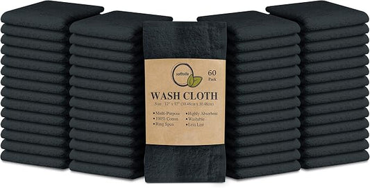 100% Cotton Washcloths 60 Pack (12x12 Inches) Soft, Highly Absorbent Washcloth, Face Towels, Wash Cloths for Face, Ring Spun, Bulk Pack (Grey) by Softolle