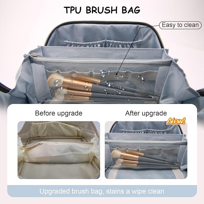 BOYATU Travel Makeup Bags for Women Cosmetic Bag: Puffy Make up Bags Set of 3 - Vegan Leather Makeup Organizer - Waterproof Large Toiletry Bag with Compartments - Travel Essentials (H-4-Blue) - Image 5