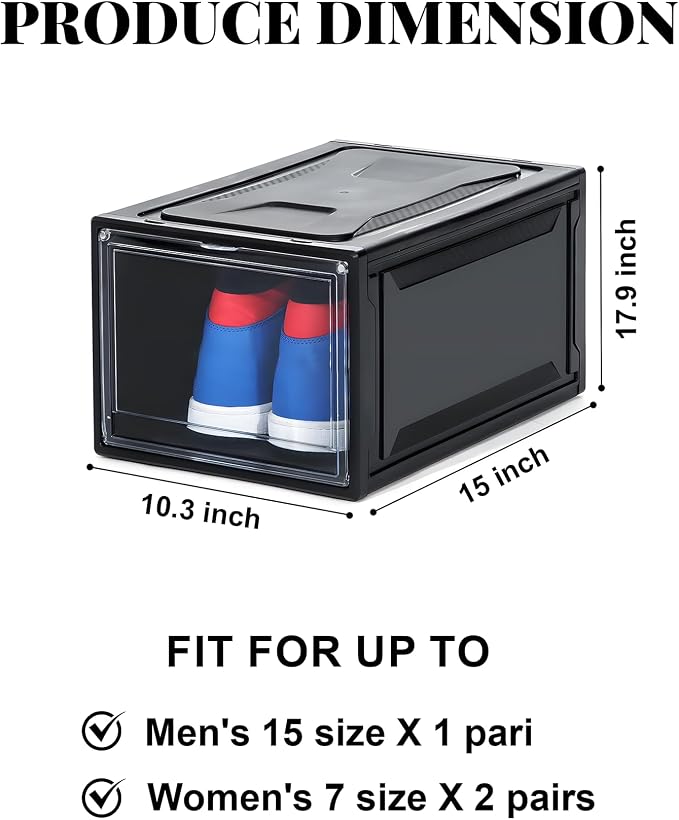 MMBABY 12 Pack Acrylic Black Shoe Boxes– Ultra Plastic Stackable Sneaker Storage For Sneakerhead. Professional Grade Shoe Display Case with Clear Magnetic Door.Fits US Size 15 - Image 2