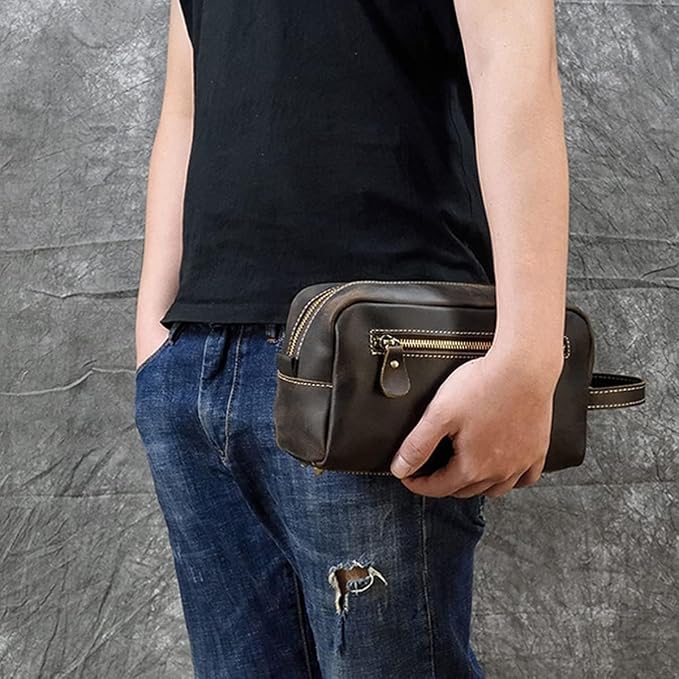 Genuine Leather Toiletry Bag for Men Travel Shaving Dopp Kit-Large Cosmetic Bags Toiletries Bathroom Organizer - Image 7