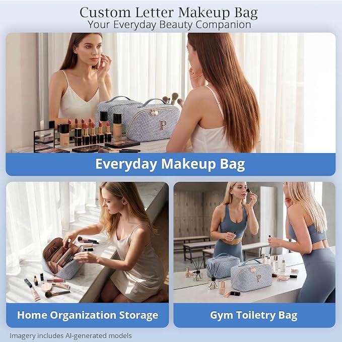 Personalized Gift Travel Makeup Bag: Initial Makeup Organizer Bag for Women | 3-in-1 Custom Make up Bag Set - Vegan Leather Travel Cosmetic Bag - Luxury Gift for Women – Birthday, Anniversary, Graduation - Image 9