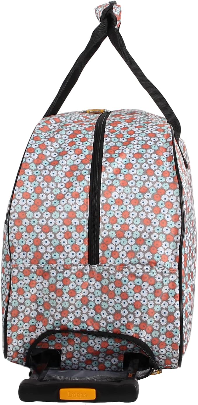 LUCAS Designer Carry On Luggage Collection - Lightweight Pattern 22 Inch Duffel Bag- Weekender Overnight Business Travel Suitcase with 2- Rolling Spinner Wheels (DAISIES WHITE, 22in) - Image 4