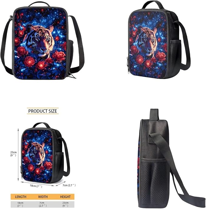 Aesthetic Tiger Backpack for Kids Girls Backpack with Lunch Box Water Bottle Carrier and Zipper Pencil Case 4PCS Set Bookbag with Front Pocket for School 17 inch Large Capacity School Bag - Image 4