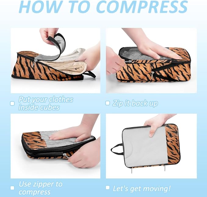 Travel Animal Skin Print Compression Packing Cubes Set | Lightweight, Tear-Resistant, Slim-Fold Packing Organizers, Travel Essential Bag for Clothes, Shoes, Cosmetics & Toiletries - Image 3