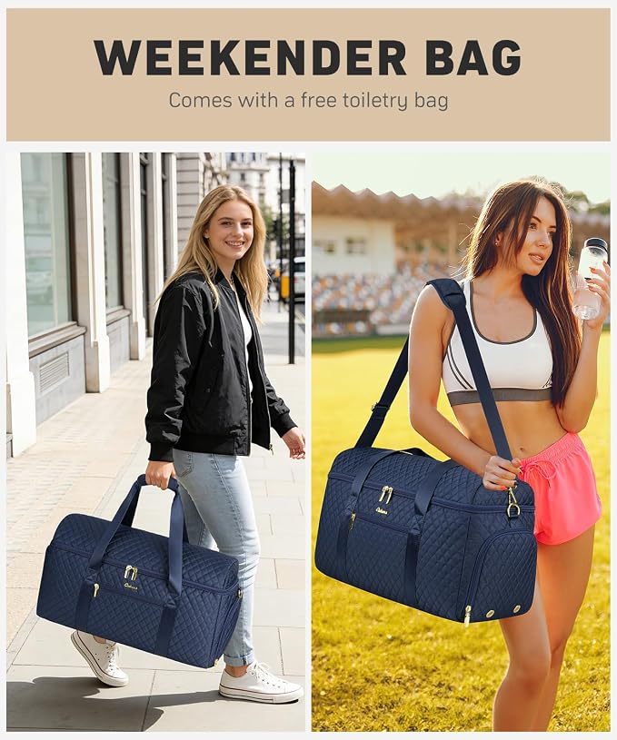Travel Bags for Women Large weekender Duffle Bag with Shoe Compartment Wide Open Overnight Hospital Bag For Women Labor Delivery Carry on Bag Personal Item Travel Bag with Wet Pocket Blue - Image 7
