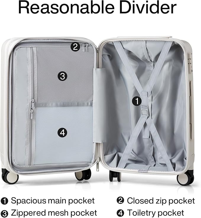 Hanke 29 Inch Expandable Checked Luggage Lightweight PC Hard Shell Luggage Suitcases with Wheels Travel Luggage Rolling Large Suitcase Travel Luggage Bag for Study Abroad.(Ivory White) - Image 7