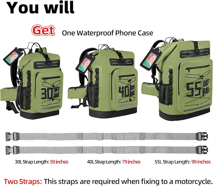 MORXPLOR Dry Bag Waterproof,5L/10L/20L/30L/40L/55L Roll Top Dry Bag Backpack with WaterProof Phone Case for Swim,Kayak - Image 3