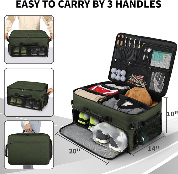 Extra Large Golf Trunk Organizer, Golf Gifts for Men Golfers, 20"x 14"x 10" 2 Layer Golf Trunk Organizer for Car, Water-resistant with Ventilated Compartment for 2 Pair Shoes and More Golf Accessories - Image 2