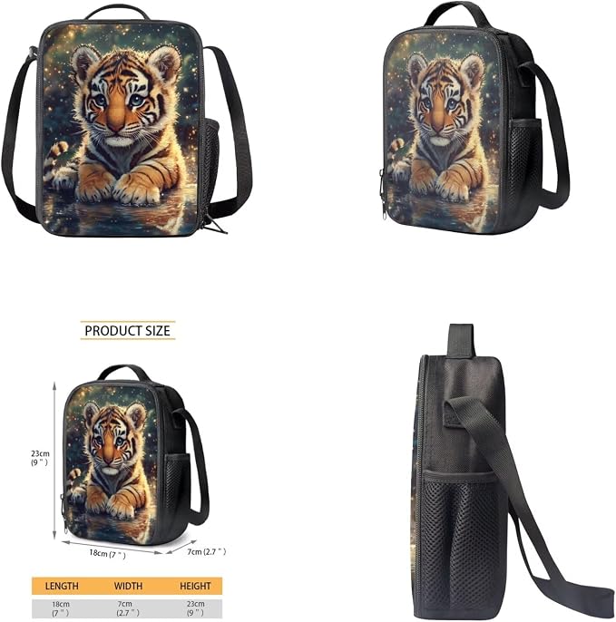 Cute Tiger Backpack for Girls Boys Backpack with Lunch Box Water Bottle Holder with Strap and Soft Pencil Case 4PCS Set Bookbag with Front Pocket 17" Lightweight Elementary School Bag for Kids - Image 4
