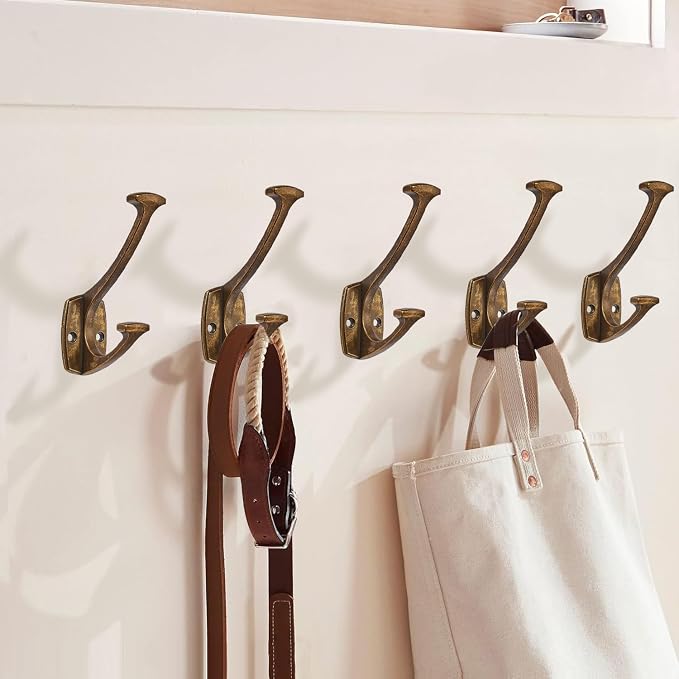 10 Pack Antique Brass Hooks Decorative Heavy Duty Solid Large Coat Hooks for Towel Hanging Coats Robe Wall Mounted Towel Bags Door Back Bathroom Wall Hook. - Image 5