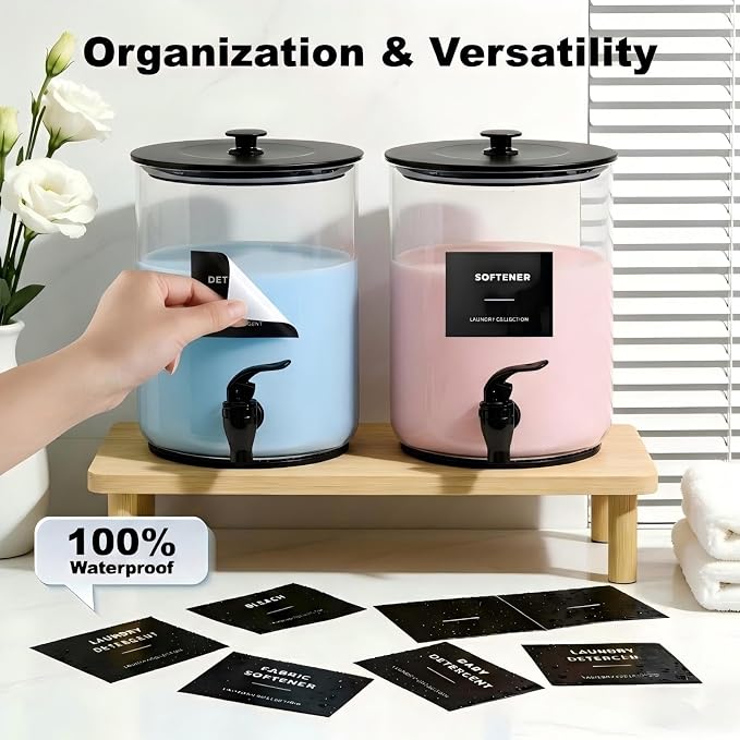 Glass Laundry Detergent Dispenser,1 Gallon Large Liquid Soap,2 Pack(Black) | Complete borosilicate jars set with leakproof spigots, protective silicone mats, minimalist labels, and dosing cups. - Image 9