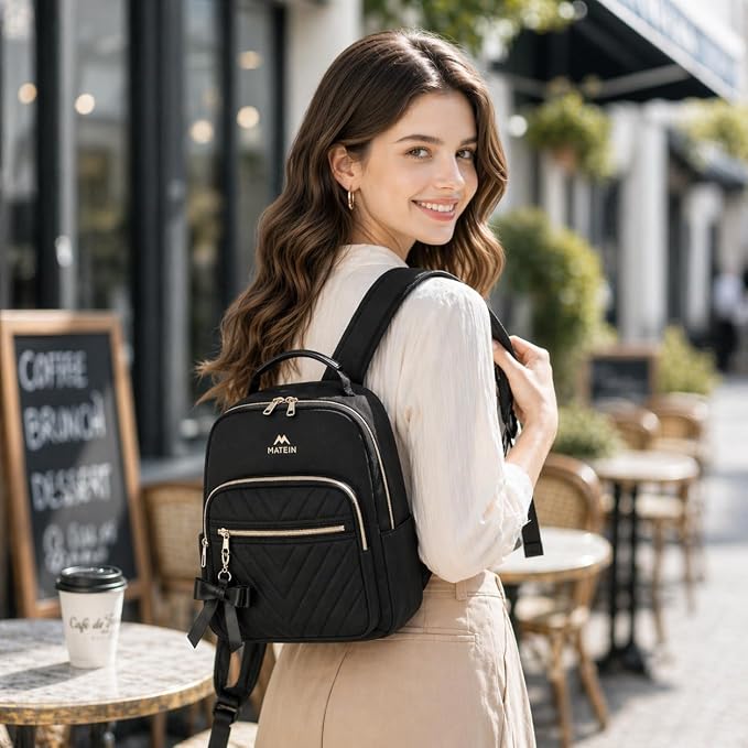 MATEIN Mini Backpack for Women, Waterproof Stylish Daypack Purse Shoulder Bag, Lightweight Small Casual Daily Travel Backpack Mochilas Para Mujer, Lady Girls Gifts for Work School, 2pcs Sets, Black - Image 2