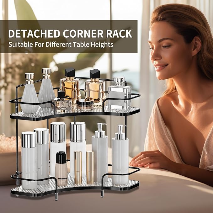 Seoneiro 2 Tier Corner Bathroom Counter Organizer, Cosmetic Skincare Organizer, Bathroom Countertop Perfume Tray Vanity Organizer, Kitchen Spice Corner Storage Shelf - Image 5