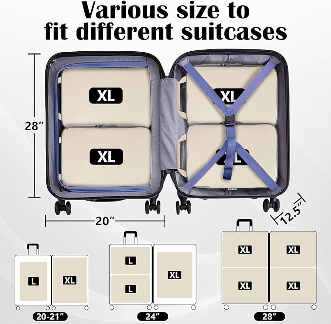Extra Large Compression Packing Cubes for Travel Essentials, 2 Set Expandable Travel Cubes for Packing Compression Bags Luggage Suitcase Organizer, Cream - Image 5
