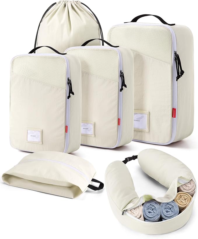 BAGSMART 6 Set Packing Cubes for Travel with Budget Airline Neck Pillow | Travel Essentials, Premium Compression Luggage Organizers for Suitcase, Ultimate Budget Airline Hack, 100% Personal Item Safe by BAGSMART