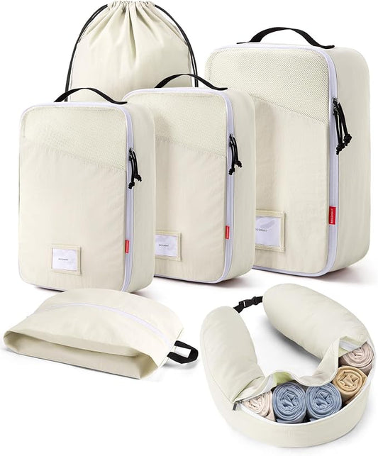 BAGSMART 6 Set Packing Cubes for Travel with Budget Airline Neck Pillow | Travel Essentials, Premium Compression Luggage Organizers for Suitcase, Ultimate Budget Airline Hack, 100% Personal Item Safe by BAGSMART