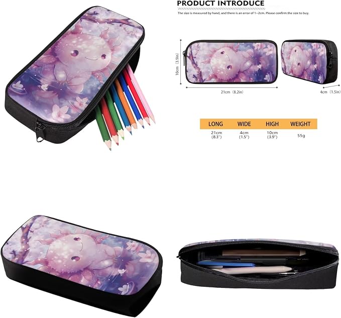 Cherry Blossom Axolotl Backpack for Girls Kids Backpack with Lunch Box Water Bottle Pouch and Kawaii Pencil Case 4PCS Set Cute Bookbag with Compartments 17" School Bag for Elementary Girls - Image 6