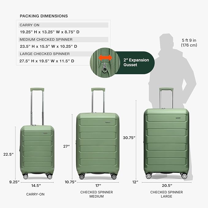 Traveler's Choice Pagosa Hardshell Expandable Luggage with Spinner Wheels, Green, 3-Piece Set (22/27/30) - Image 3
