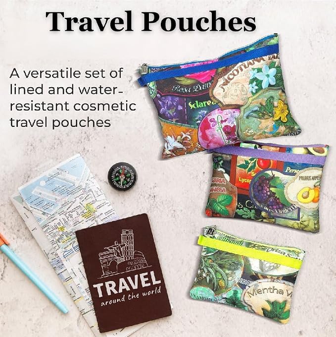 Nabila K Set of 3 Travel Pouches - Part of the Voyager's Garden Collection - 3 Different Sizes - Smallest Meets Most Guidelines for Liquids & Carry On - Zipper Closure - Image 5