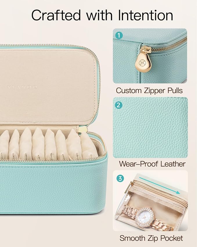 VLANDO Travel Jewelry Organizer with 12 Velvet Jewelry Bags Travel Jewelry Case for Girls Jewelry Storage Necklace Rings Earrings Bags Gifts for Women Daughter Friends(Lake Blue) - Image 4
