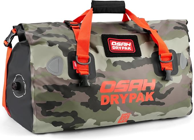 OSAH DRYPAK Waterproof Duffel Bag - Motorcycle Dry Bag Tail Bag with Large Storage Space, Waterproof Luggage Duffle Bags with Outer Mesh Zipper Pocket for Camping, Kayaking, Fishing & Traveling by OSAHDRYPAK