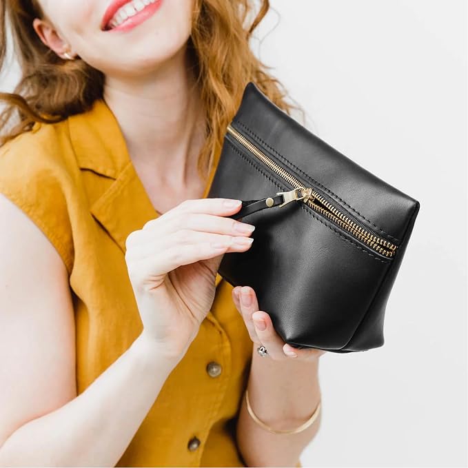 Portland Leather Goods Makeup Bag – Travel Friendly Cosmetic Bag with Zipper Closure for Organizing Makeup & Toiletries – Handmade from the Finest Full-Grain Hides – Large, Black - Image 2