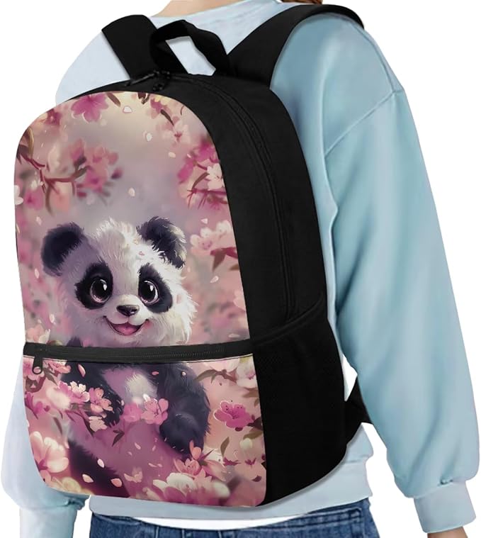 Cherry Blossom Panda Backpack for Girls Kids Backpack with Lunch Box Water Bottle Carrier and Aesthetic Pencil Case 4PCS Set Bookbag with Front Pocket for School 17 inch Large Cute School Bag - Image 2