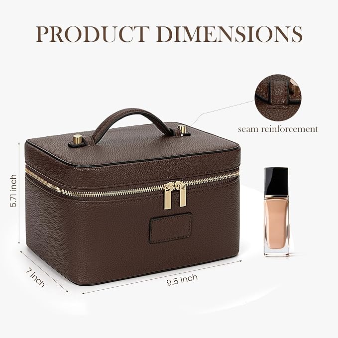 HiTotes Makeup Bag Large Vanity Case for Women Travel Cosmetic Bag Makeup Case Organizer Leather Travel Toiletry Bag - Image 3