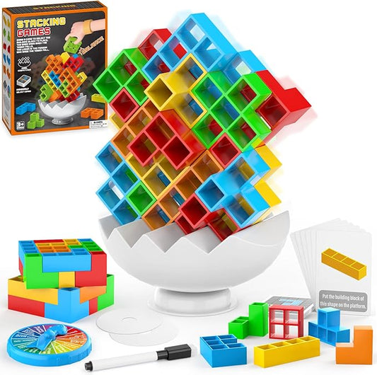 70PCS Stack Game for Adult & Kids, 3D Tetra Board Tower Games for Family Travel Party, 2 Players Balance Stacking Toy, Team Toys Building Block
