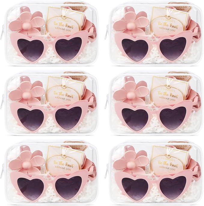 DEEKA 30 Pcs Bridesmaid Proposal Bag Set Gift Clear Makeup Toiletry Bag Bachelorette Party Favors Sunglasses Flower Claw Clips Scrunchies Knot Bracelets Bridal Wedding Party Gifts (Pink) by DEEKA