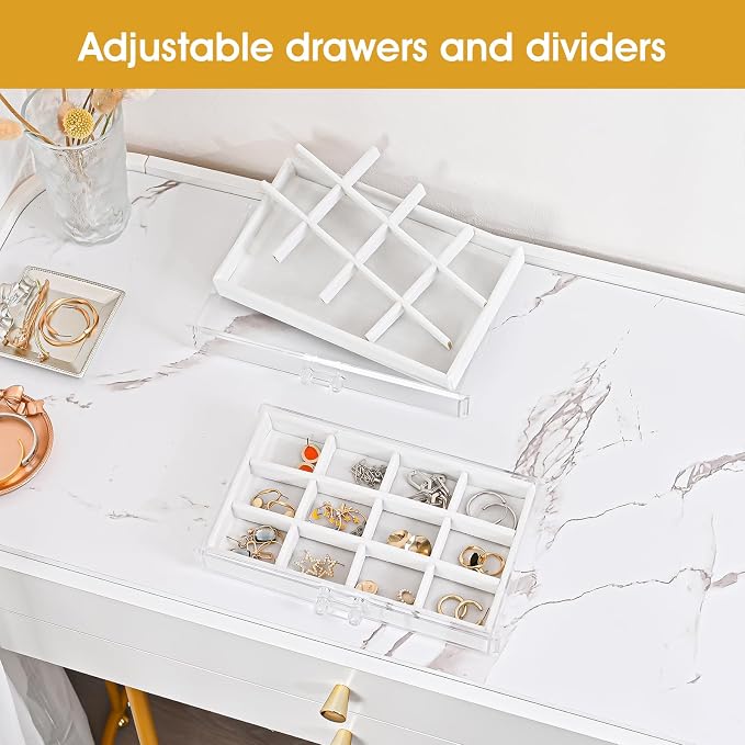 ProCase Earring Holder Organizer Jewelry Box with 10 Drawers, Acrylic Clear Earring Case with Adjustable Velvet Trays for Women - Warmwhite,10 Layers - Image 2