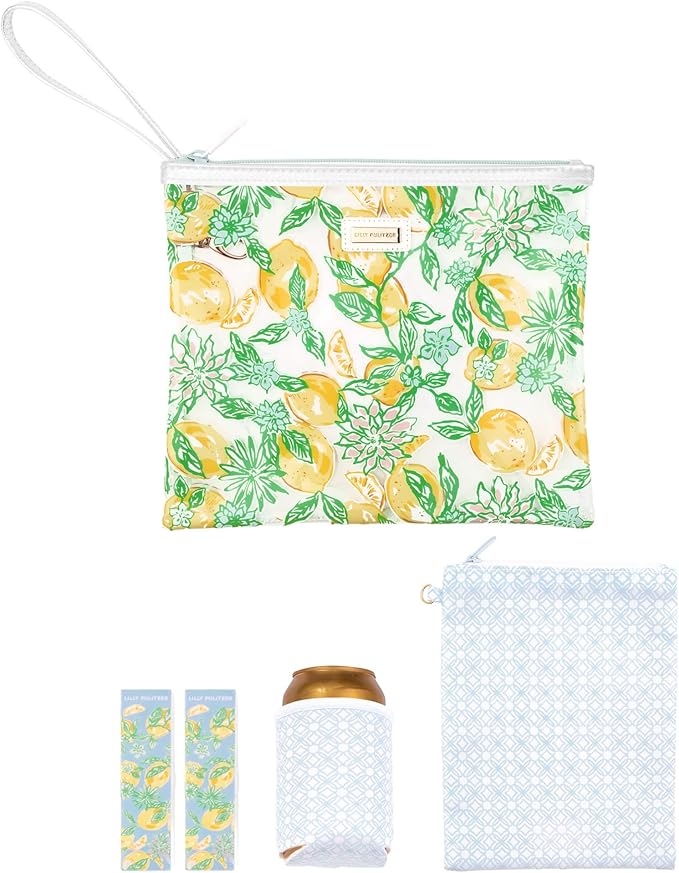Lilly Pulitzer Water Resistant Vinyl Beach Day Pouch, Zipper Bag Includes Drink Hugger, Small Pouch, and Towel Clips by Unknown