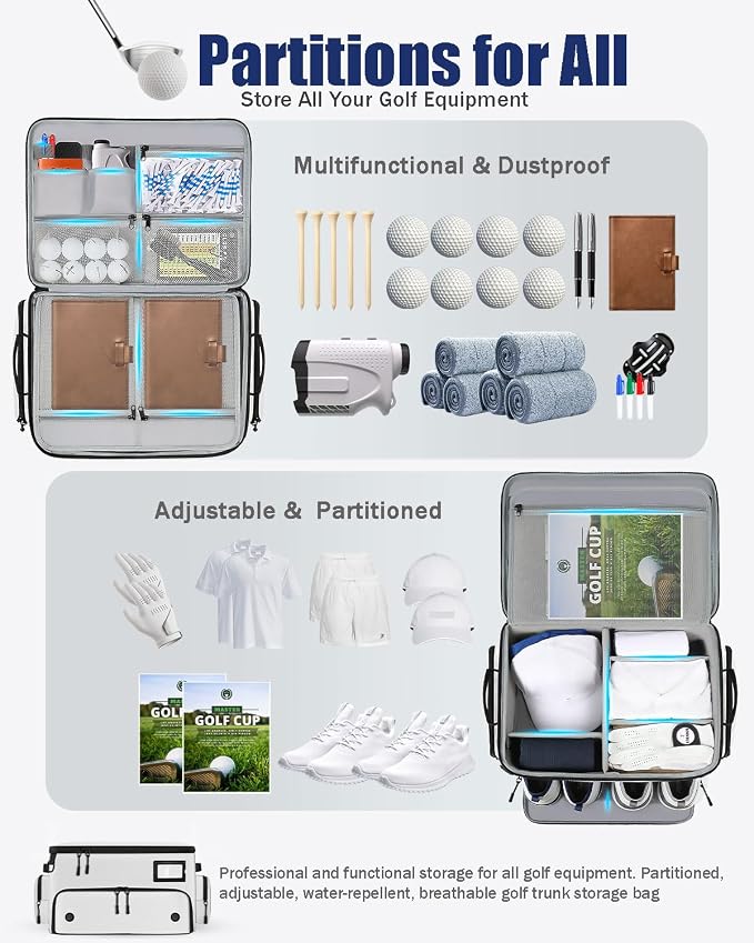 LOINTET Golf Trunk Organizer, Waterproof Car Golf Locker with Separate Ventilated Compartment for 2 Pair Shoes, Golf Storage for Balls, Tees, Cap, Clothes, Gloves, Accessories, Gifts for Men, Women - Image 2