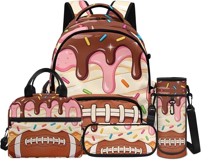 Sweetheart Print Backpack for Boys 4 Pack School Bag Rucksack with Reusable Lunch Bag Water Bottle Carrier Bag Pencil Case Set by Unknown