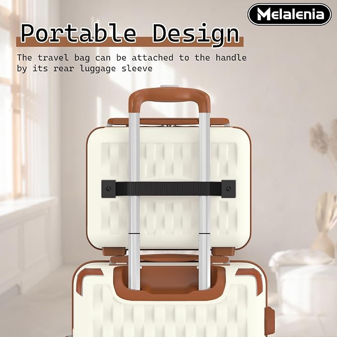Melalenia Luggage Sets 7 Piece Hard Shell Carry on Suitcase with Spinner Wheels and TSA Lock, Lightweight Travel Duffel Bag for Women, Beige Brown - Image 2
