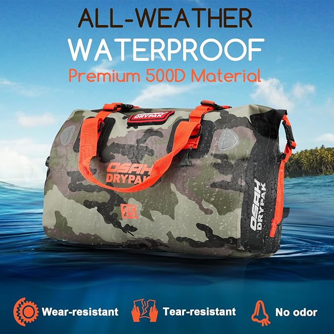 OSAH DRYPAK Waterproof Duffel Bag - Motorcycle Dry Bag Tail Bag with Large Storage Space, Waterproof Luggage Duffle Bags with Outer Mesh Zipper Pocket for Camping, Kayaking, Fishing & Traveling - Image 4