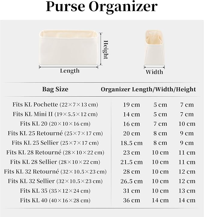 Women's Purse Organizer Insert - Satin & Lightweight Fabric with Inside Pockets, Portable for Commute, Travel, Shopping, and Evening, Multicolor Options, Fits for Kelly 40(Craie, KL40) - Image 9