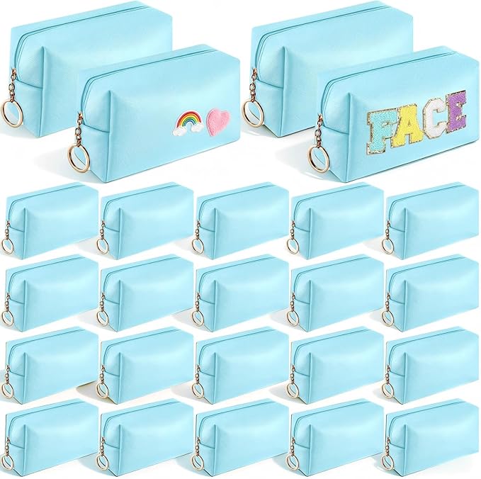 Chunful 24 Pcs Preppy Makeup Bag PU Leather Cosmetic Bag Bulk Makeup Plain Pouch Waterproof Toiletry Purse for Women Traveling Preppy Pencil Case Valentine's Day Gifts(Blue) by Chunful