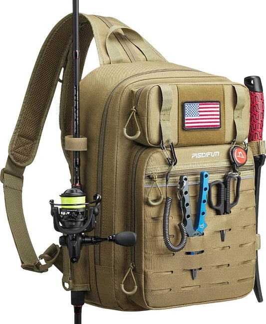 Piscifun Fishing Backpack Tackle Bag with 2 Rod Holders, Multi-Compartment Storage, MOLLE System, Water-Resistant Lightweight Outdoor Pack by Piscifun