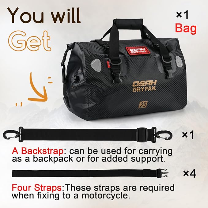 OSAH DRYPAK Waterproof Duffel Bag - Motorcycle Dry Bag Tail Bag with Large Storage Space, Waterproof Luggage Duffle Bags with Outer Mesh Zipper Pocket for Camping, Kayaking, Fishing & Traveling - Image 7
