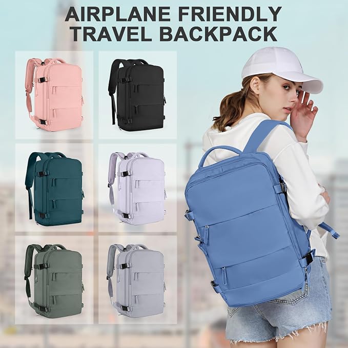 coowoz Travel Backpack for Women Men,Carry On Backpack,Hiking Backpacks Outdoor Sports Rucksack Casual Daypack Travel Essentials Sky Blue - Image 8