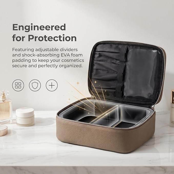 Luxury Genuine Cowhide Leather Cosmetic Organizer Bag – Large Capacity Makeup & Toiletry Travel Case with Compartment, Brush Holder for Women and Men - Image 7