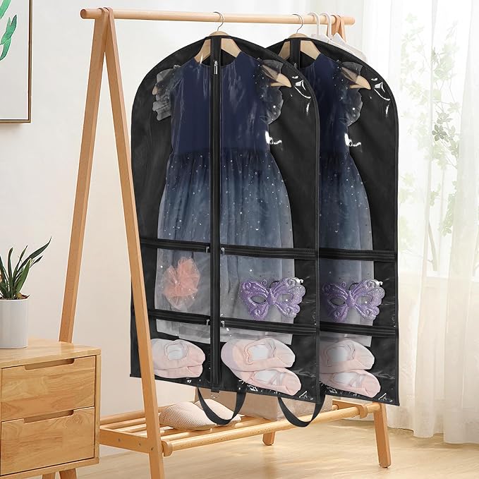 KEEGH Clear Garment Bags for Dance Costumes 40 inch Dance Garment Bags for Dancers Hanging Clothes for Closet Storage, with 4 Zipper Pockets for Dance Competitions, Ballet, Theatre, 2 Pack, Black - Image 5