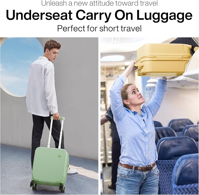 mixi 14 Inch Underseat Luggage Carry on Suitcase Free Boarding Personal Item Suitcases with Spinner Wheels Hardshell Lightweight PC for Short Travel, Lark Yellow - Image 3